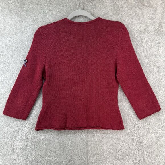 Beverly Mehe Sweater S Red Silk Knit Cardigan Button Front 3/4 Sleeve Rhinestone - Picture 7 of 14